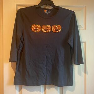 Hampshire Studio Black 3/4 Sleeve Embellished‎ Sequin Pumpkin Tee, Size XL